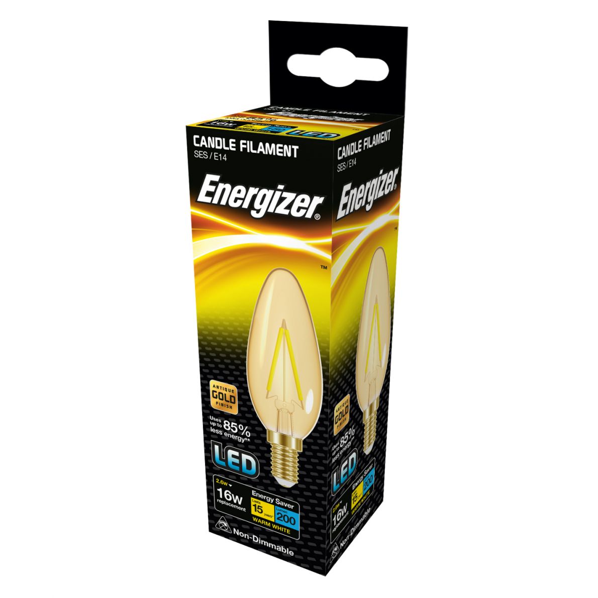 Energizer LED Filament GOLD 2,6W (Eq 25W) E14, S12861, tvar svíčka 