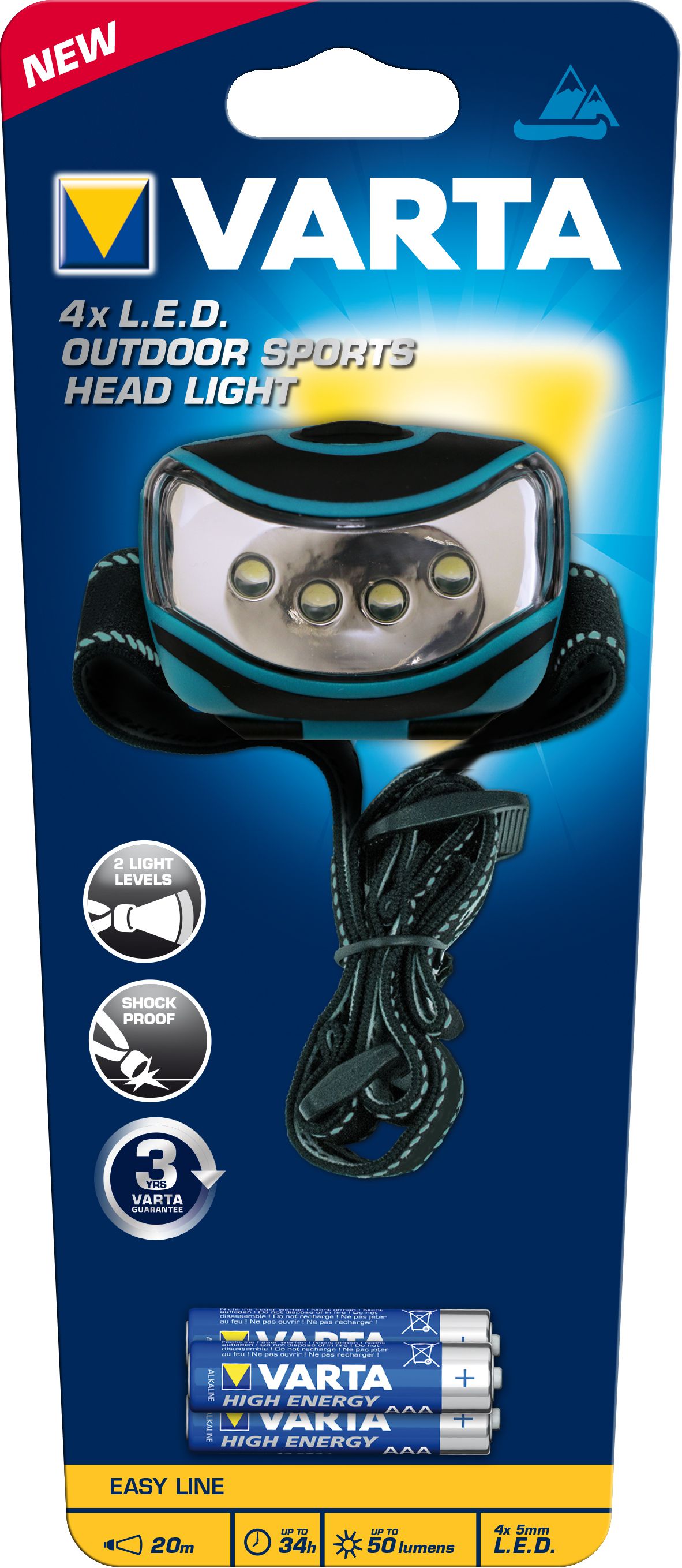 VARTA 16630 4xLED Outdoor Sports Head Light 3xAAA 